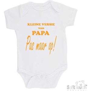 100% katoenen Romper ""Kleine versie van papa Pas maar op!"" Unisex Katoen Wit/mosterd Maat 68/74
