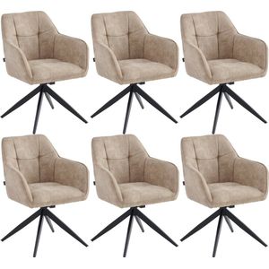Colenis® - Lungo Eetkamerstoel - Set Van 6 - Beige - Microfiber Stof - Microvezel - Industrieel