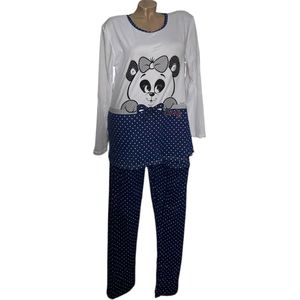 Dames pyjamaset met katjes en muzieknoten XXL wit/donkerblauw
