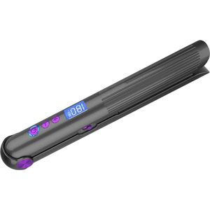 Ionische Draadloze Stijltang en Krultang met 8 Niveaus Instelbare Temperatuur - USB-C Oplaadbaar - Reis Haarstyler voor Grote Golven - Zwart