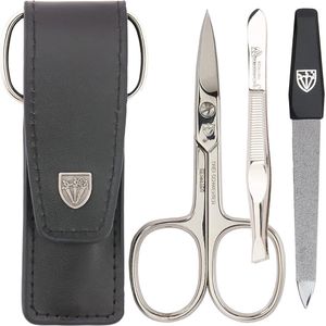 Nagelverzorgingsset - 3-delige manicure pedicure set in echt leren etui zwart