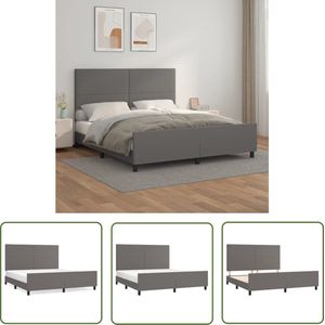 The Living Store Bedframe Grijs Kunstleer - 203 x 186 x 118/128 cm - Verstelbaar hoofdeinde - Stabiele poten - Multiplex lattenbodem - Comfortabele ondersteuning - Montagehandleiding inbegrepen