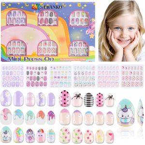 144 stuks press-on nagels voor kinderen, EBANKU 6 stuks kunstnagelset bloem