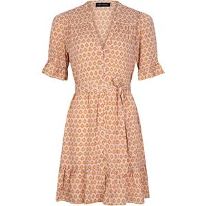 Lofty Manner Jurk Dress Nynke met All Over Print en Ceintuur Oranje