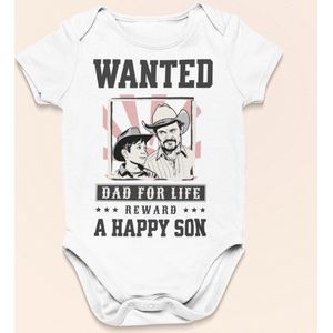 Vaderdag Cadeau - Romper Wanted Dad For Life - Maat 56 - Kleur Wit - 100% Katoen