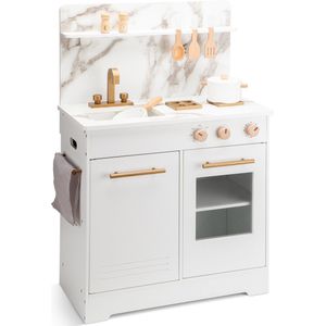 New Classic Toys® Houten Speelgoed Kinderkeuken - Speelkeukentje met Marmer Details en Gouden Kraan - Speelkeuken Wit met Diverse Accessoires - Werkbladhoogte 55 cm - Rollenspel - Vanaf 3 Jaar