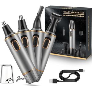 Mrs. Jones Neushaartrimmer Mannen USB Oplaadbaar Waterdicht Dubbele Bladen Schoonmaken 3 in 1 Grijs Goud .