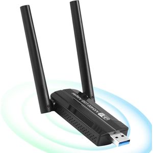 USB WLAN Stick - 5400Mbps USB 3.0 WLAN Adapter met 2 x 5dBi Antenna - WiFi 6E Wireless Adapter Tri-Band 2.4G/5G/6G Dongle Compatibel met Windows 10/11 voor PC/Desktop/Tablet/Laptop