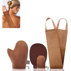 4 stuks zelfbruinende handschoenen - Multifunctionele applicator en exfoliant - Rugbruiningsapplicator en exfoliërende washand - Verschillende maten - Ideaal voor zelfbruining thuis - Bruin