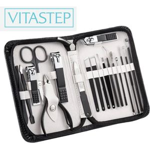 VitaStep 18-delige Professionele Manicure Set & Pedicure set met Nagelvijl & Nageltang – Nagelset met Nagelschaartje & Huidverzorging – Luxe Etui - Nagelknipper