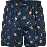 Happy Shorts Wijde Kerst Boxershort Heren Gingerbread Blauw - Maat S
