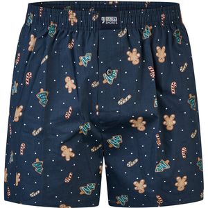 Happy Shorts Wijde Kerst Boxershort Heren Gingerbread Blauw - Maat S