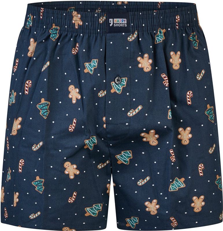 Happy Shorts Wijde Kerst Boxershort Heren Gingerbread Blauw - Maat S
