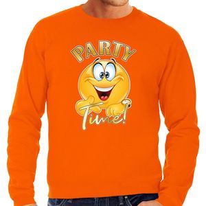 Bellatio Decorations Verkleed sweater voor heren - party time emoji - oranje - Koningsdag L