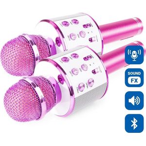 Karaoke microfoon Bluetooth (2x) - MAX KM01 - met o.a. speaker, echo & stemvervormer - Roze