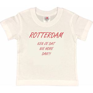 Rotterdam Kinder t-shirt | Rotterdam ken je dat nie hore dan?! | Verjaardagkado | verjaardag kado | grappig | jarig | Rotterdam | Feyenoord | cadeau | Cadeau | Wit/rood | Maat 98/104