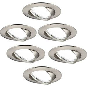 Ledvion Set van 6 LED Inbouwspots Amsterdam, RVS, 5W, 6500K, 82mm, Dimbaar, Rond, Badkamer Inbouwspots, Plafondspots, Inbouwspot Frame