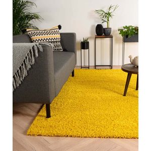 Hoogpolig vloerkleed shaggy Trend effen - geel 300x400 cm