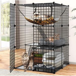 Kattenren - Kattenkooi - Kattenhuis voor Binnen - Met Ladders en Hangmat - 72x72x104CM - Zwart