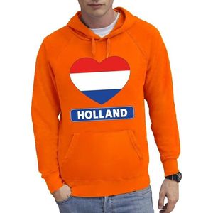 Oranje Holland hart vlag hoodie / hooded sweater heren S