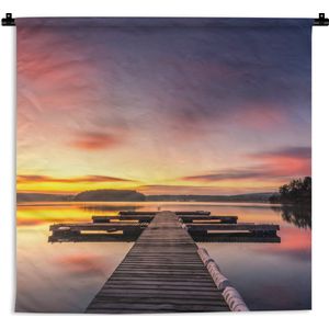 Wandkleed - Wanddoek - Steiger - Zonsondergang - Water - Zee - Reflectie - 180x180 cm - Wandtapijt