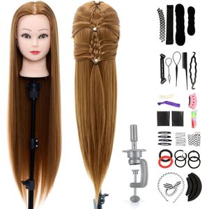 30 inch Bruin Synthetisch Trainingshoofd voor Kappers met Gratis Klem en Vlechtenset