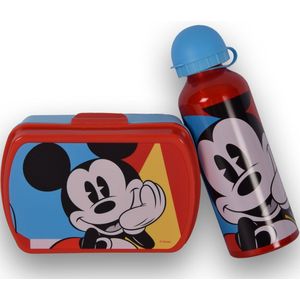 Mickey Mouse Broodtrommel Set voor Kinderen | Lunchset Met 3 Vakjes en 500 ml Drinkfles | BPA Vrij, Ideaal voor School