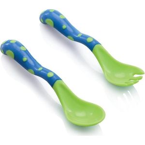 Nuby Oefenbestekje Lepel En Vork Blauw/groen 12m+