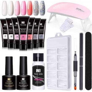Nagelverlenging gel set met 6W nagellamp, complete gereedschapsset, veganistische, romige, sneldrogende formule