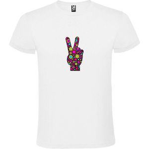 Wit T shirt met Full Color print  ""Peace “ Flower Power Logo print size XS