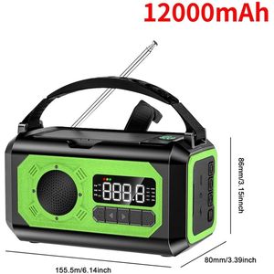 ShaSha Noodradio solar opwindbaar - Powerbank zonneenergie - Noodpakket - Oplaadbare zaklamp - Bouwradio - Draagbare radio - 12000 mAh - Zonnepanelen Radio - Noodradio batterij - Groen