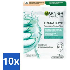 Garnier - SkinActive - Hydrabomb Tissue Masker - Hyaluronzuur & Aloe Vera - Super Hydraterend - 1 Gezichtsmasker - Bulkverpakking - 10 stuks
