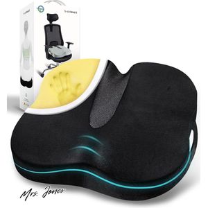 Mrs. Jones Premium Traagschuim Ergonomisch Zitkussen - Langdurig Comfort en Heupsteun - Zwarte Autostoel, Bureaustoel, Gamingstoel .