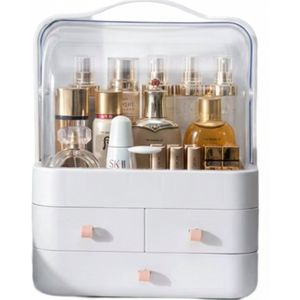 Janse® Luxe make-up organizer XL Wit - Skincare organizer transparant - Make-up koffer met lades - Opbergdoos met handvat - Beauty organizer voor onderweg - Parfum - Cosmetica - Nagellak opbergbox - Beautycase - Sieraden - Organiseren