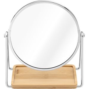 Navaris make-up spiegel met sieradentray - Tafelspiegel met opbergruimte voor sieraden - Staande cosmetische spiegel met 2x vergroting - Zilverkleurig
