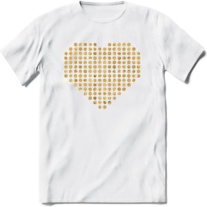 Valentijn Goud Hart T-Shirt | Grappig Valentijnsdag Cadeautje voor Hem en Haar | Dames - Heren - Unisex | Kleding Cadeau | - Wit - XL