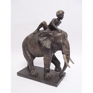 Beeld Olifant met rijder - Resin - Gedetailleerd sculptuur - 29 cm hoog