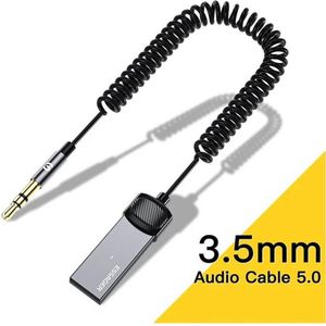 Essager USB naar 3.5mm Jack Bluetooth 5.0 Ontvanger - Audio Receiver - met AU Aansluiting en Ingebouwde Microfoon - Compatibel met o.a. Auto, Luidsprekers