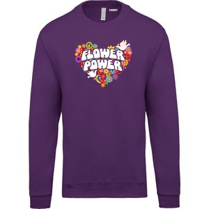 Sweater Flower Power Hart | Toppers in Concert 2022 | Toppers kleding shirt | Happy Together | Hippie Jaren 60 | Paars | maat M