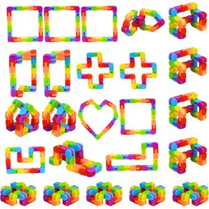 Partizzle 24x Fidget Toys Slangen Pakket - Puzzel Slang Uitdeelcadeautjes - Grabbelton Traktatie Cadeautjes - Sensorisch / Educatief Klein Speelgoed - Voor Kinderen & Peuters - Regenboog