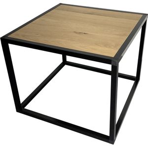 Bijzettafel Eiken - Salontafel - Blok - Tafel - Steel-Line - Industrieel - Handgemaakt - Nederlands product - Eiken hout Staal look - 50x50x40cm