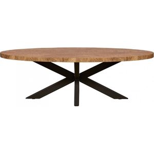 Salontafel Culemborg - Mango Houtlook - Bruin - 135x42x67 cm (BxHxD) - Ovale Tafel - Zwarte Spinpoot