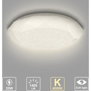 Aigostar LED Plafondlamp - Plafondlampen - Plafonnière - 20W - 4000K - Ø 34 cm - 1400lm - Diamant
