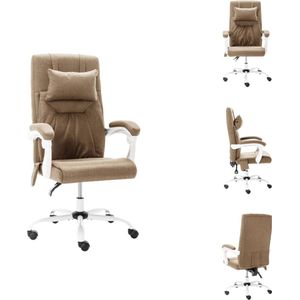vidaXL Ergonomische kantoorstoel - 60 x 64 cm - Massagepunt - Nekkussen - Verstelbaar - Taupe - Bureaustoel