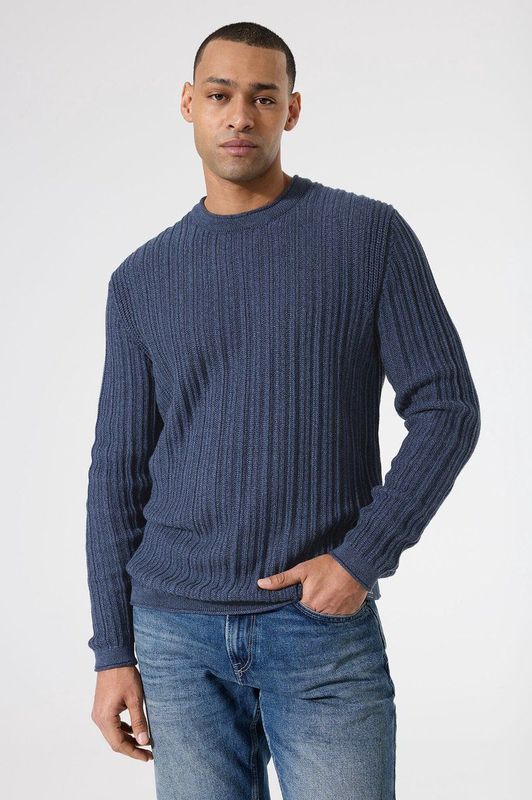 GARCIA - Gebreide Trui - Blauw - Ronde Hals - Lange Mouwen - Relaxed Fit