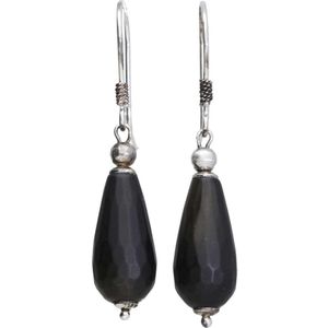 Bela Donaco Oorbellen Classic – Zwarte facet Onyx – Geoxideerd Sterling Zilver