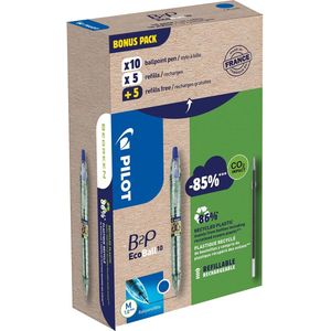 Pilot Ecoball balpen B2P BeGreen medium, 10 + 10 vullingen, blauw