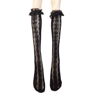 BamBella® Knie Sokken panty stof Dames - Onesize Zwart met rushes net Kniekousen - kousen