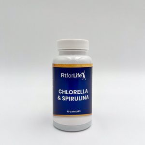 Fit for Life Chlorella en spirulina - Rijk aan mineralen, antioxidanten en vitaminen - Ondersteunt spijsvertering en immuunsysteem - De groene microalg helpt bij het ontgiften van de darmen - 90 vegetarische capsules - 525mg