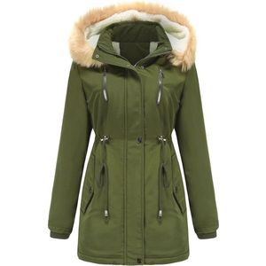 Dames Warm Faux Fur Hooded Winter Coat met Fleece Voering